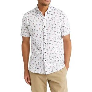 Stone Rose Margarita Graphic Print Short Sleeve Button Up Shirt SZ XL TG Polo